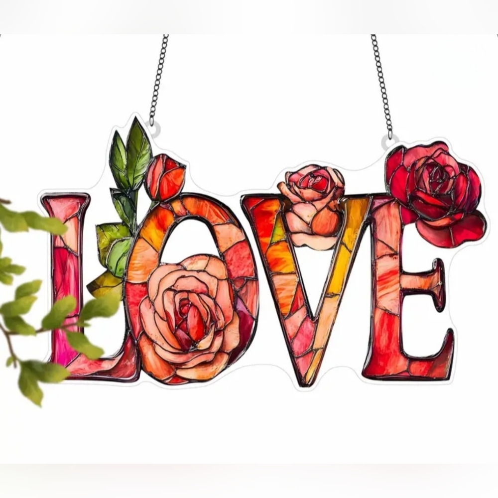 2D Acrylic Flat LOVE Floral Suncatcher